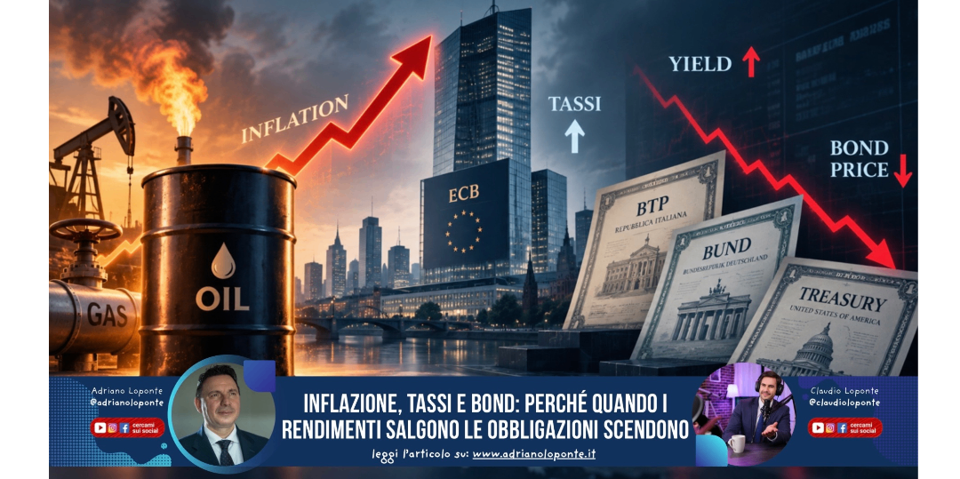 Rappresentazione visiva dell'articolo: Inflazione, tassi e bond: perché quando i rendimenti salgono le obbligazioni scendono