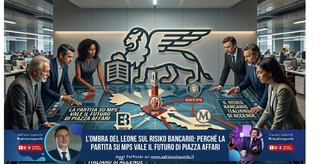 Rappresentazione visiva dell'articolo: L’OMBRA DEL LEONE SUL RISIKO BANCARIO: PERCHÉ LA PARTITA SU MPS VALE IL FUTURO DI PIAZZA AFFARI