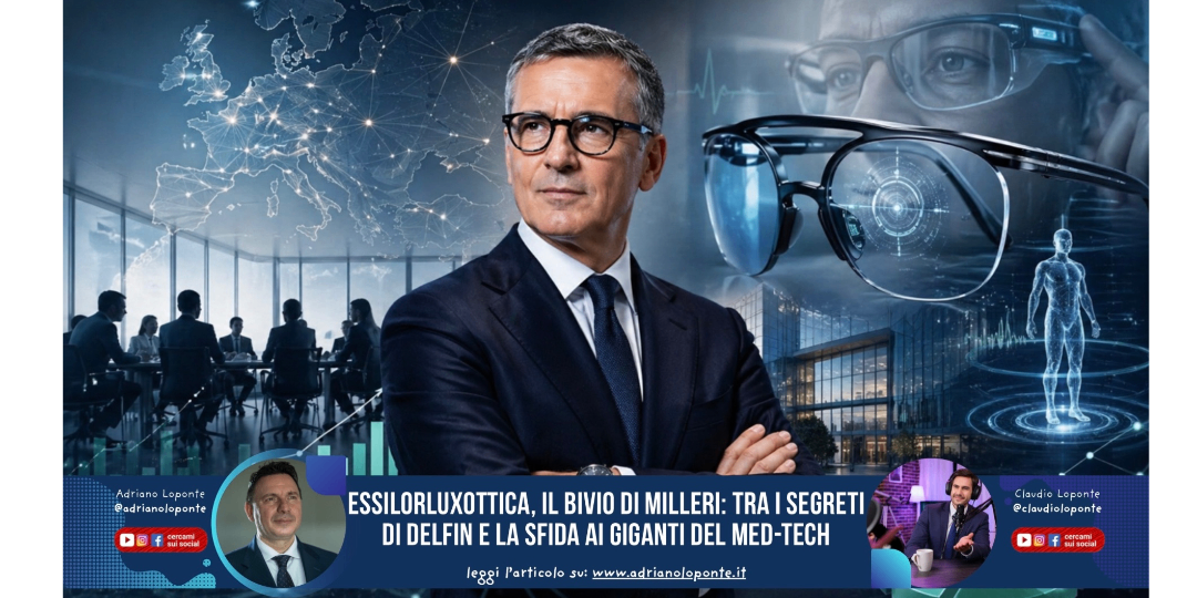 Rappresentazione visiva dell'articolo: EssilorLuxottica, il bivio di Milleri: tra i segreti di Delfin e la sfida ai giganti del Med-Tech
