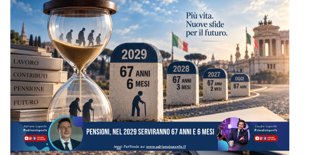 Rappresentazione visiva dell'articolo: Pensioni, nel 2029 serviranno 67 anni e 6 mesi