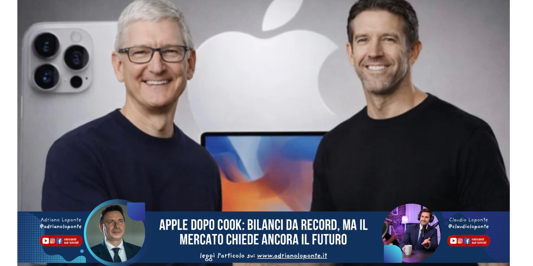 Rappresentazione visiva dell'articolo: Apple dopo Cook: bilanci da record, ma il mercato chiede ancora il futuro